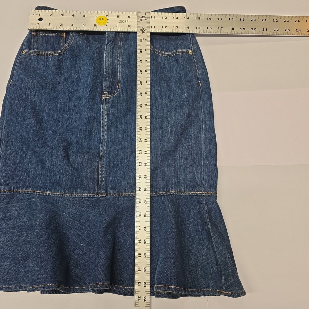 GU Denim Mermaid Skirt Midi Blue Cotton Frayed Hem Women's Size 7 - Picture 4 of 5
